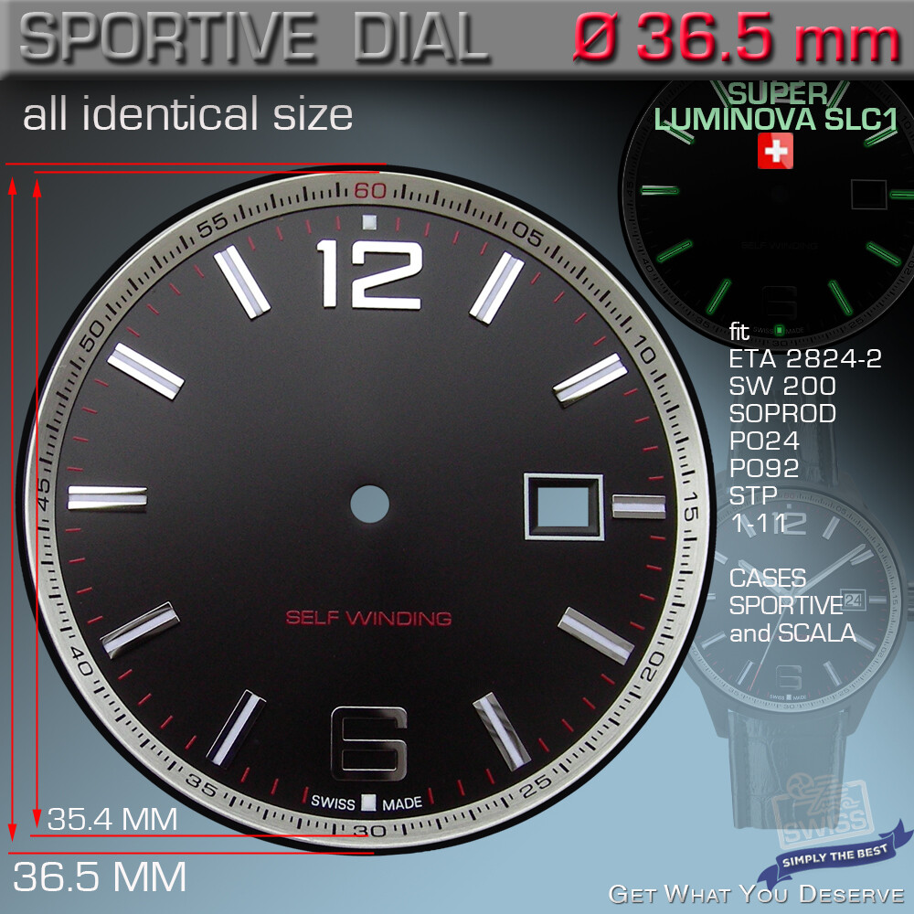 DIAL, ETA 2824-2, 2892-A2, SW 200,SW300, SOPROD A10,M100 Ø36.5 mm Ref SPORTIVE