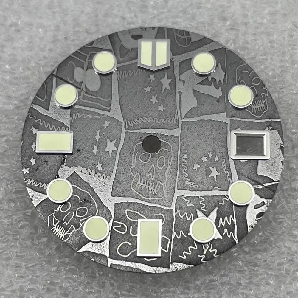 28.5mm Damascus Natural Brown Meteorite Modified Watch Dial for SKX007 NH35 NH36