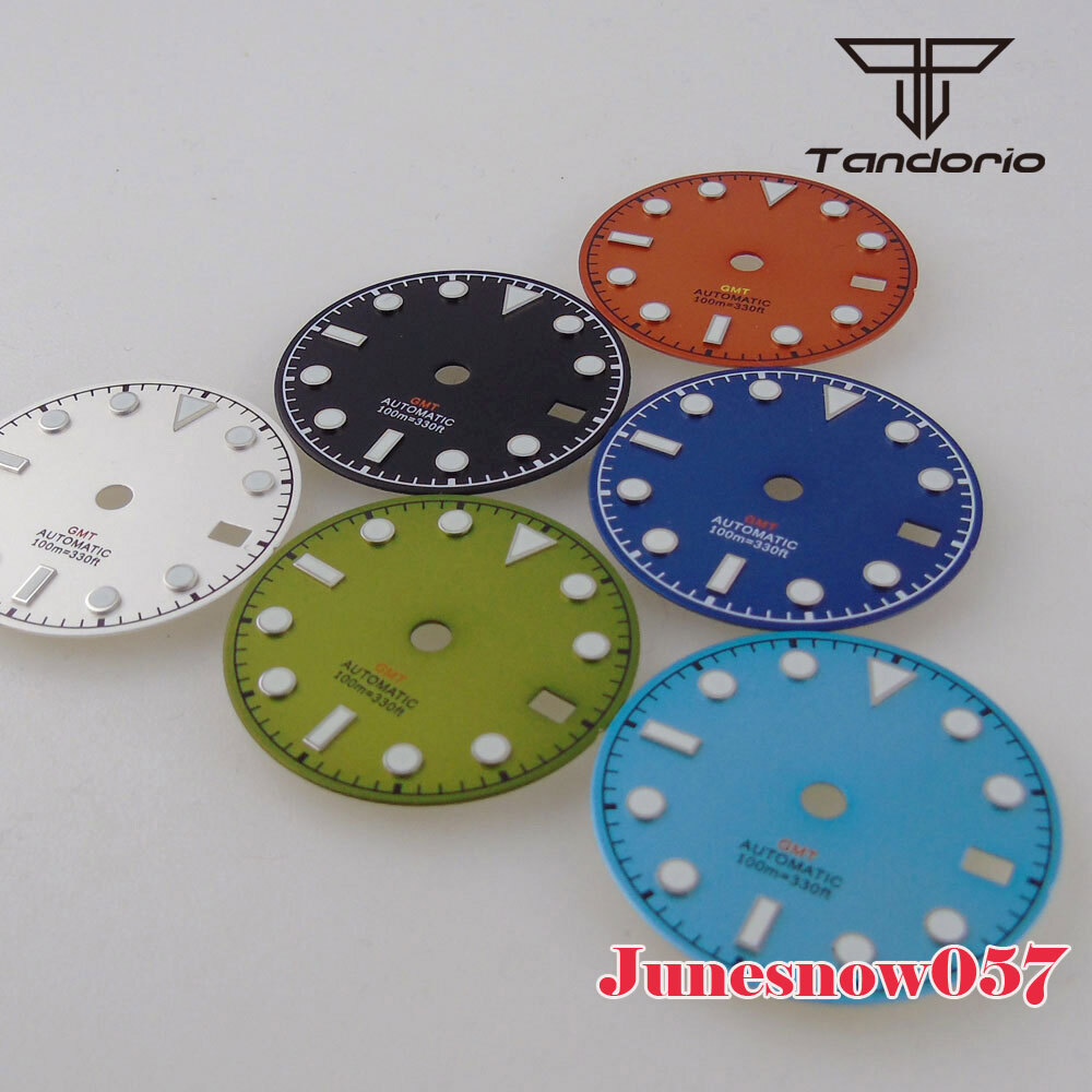 Tandorio 29MM White Blue Black Green Sterile Watch Dial Face Lume Fit NH34A GMT