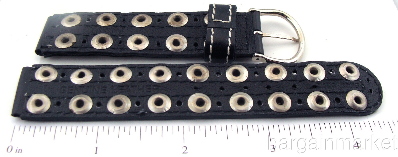 18mm Silver Stud Bike Biker Style Black Leather Watch Band