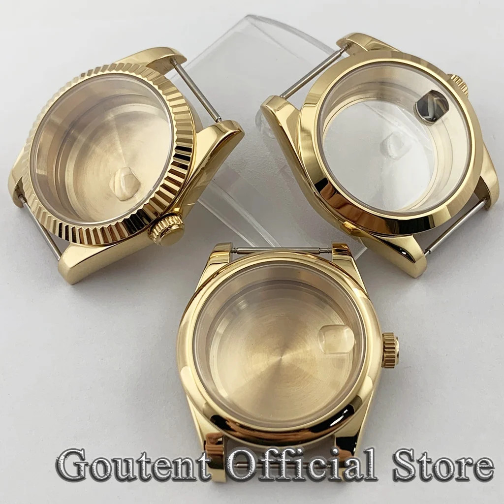 Men’s Gold Sapphire Glass Watch Case 36mm 39mm Fit PT5000 NH34 NH35 NH36 ETA 282