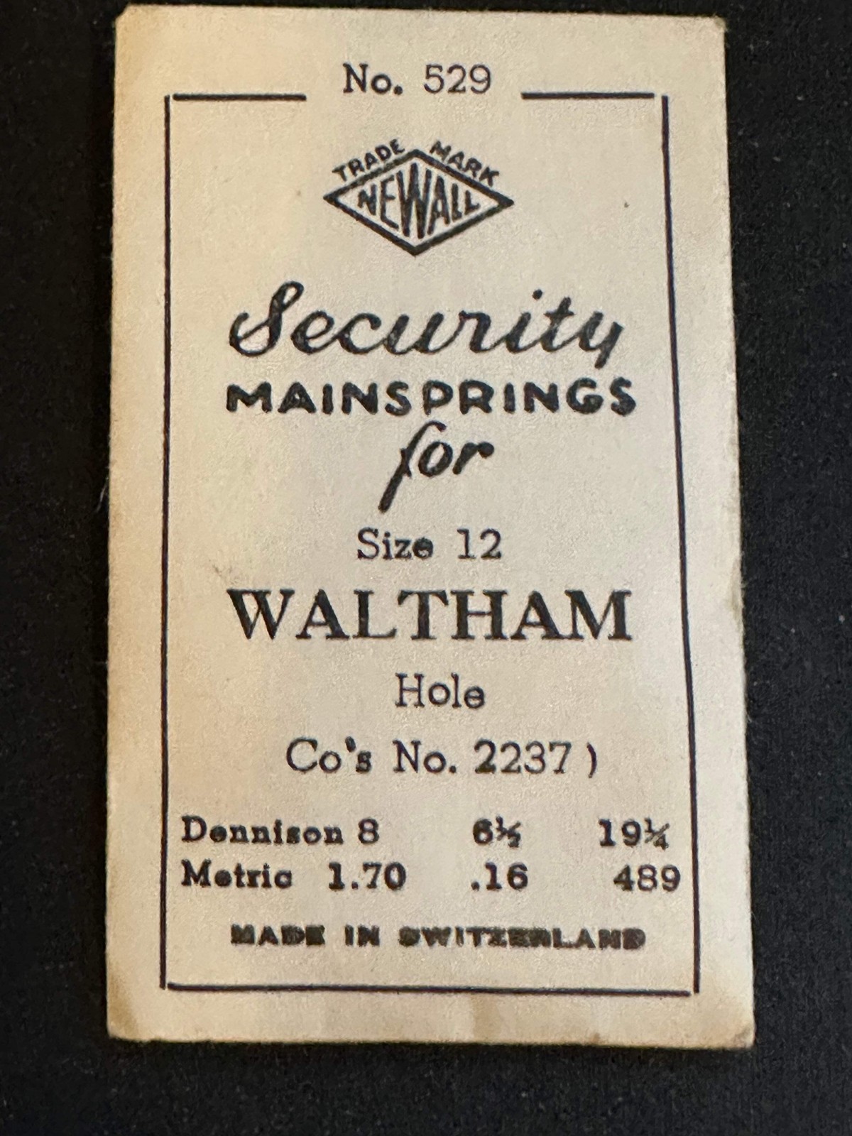 Newall Security Mainspring #529 for Waltham 12s Colonial No. 2237 – Steel