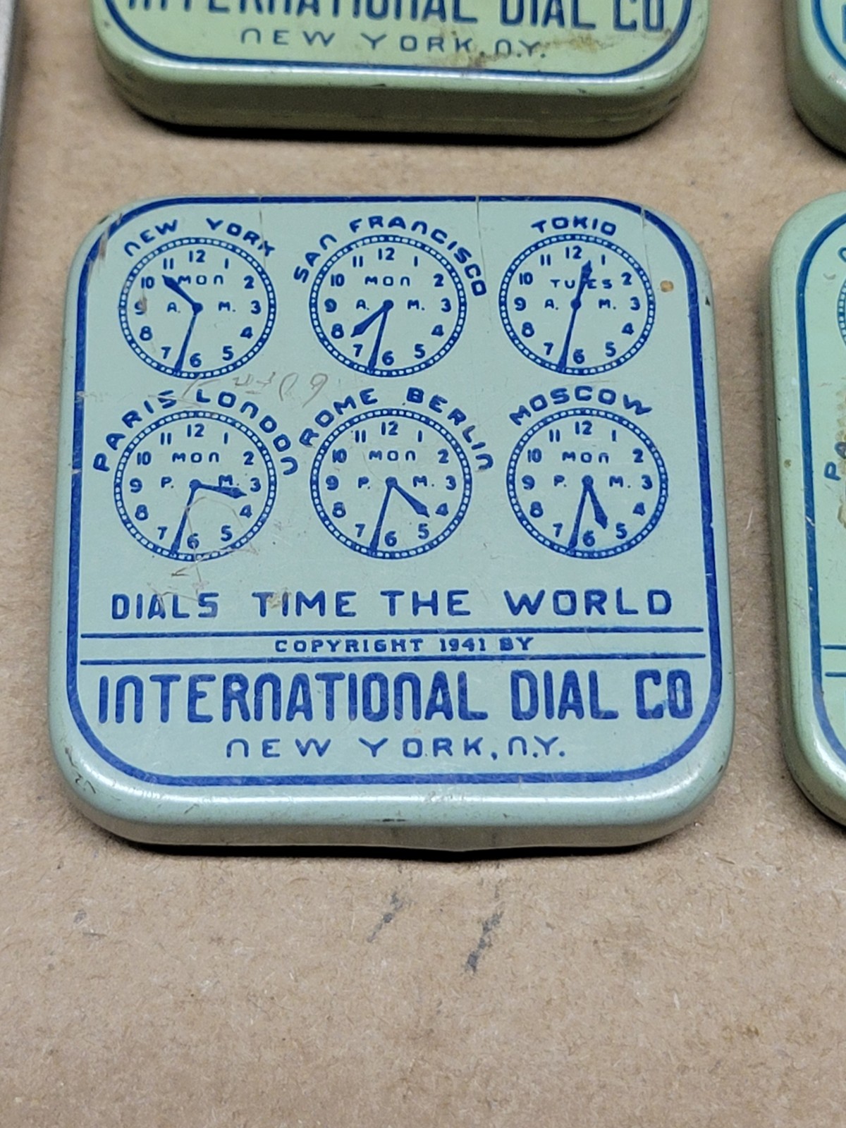 4 International Dial Co Watchmaker Small Parts Storage Tins Metal Tin + 2 Extra