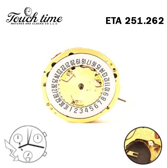ETA 251.262-GUCCI-Swiss Quartz Movement-Chronograph-White Date Disk At 6-6 Hands