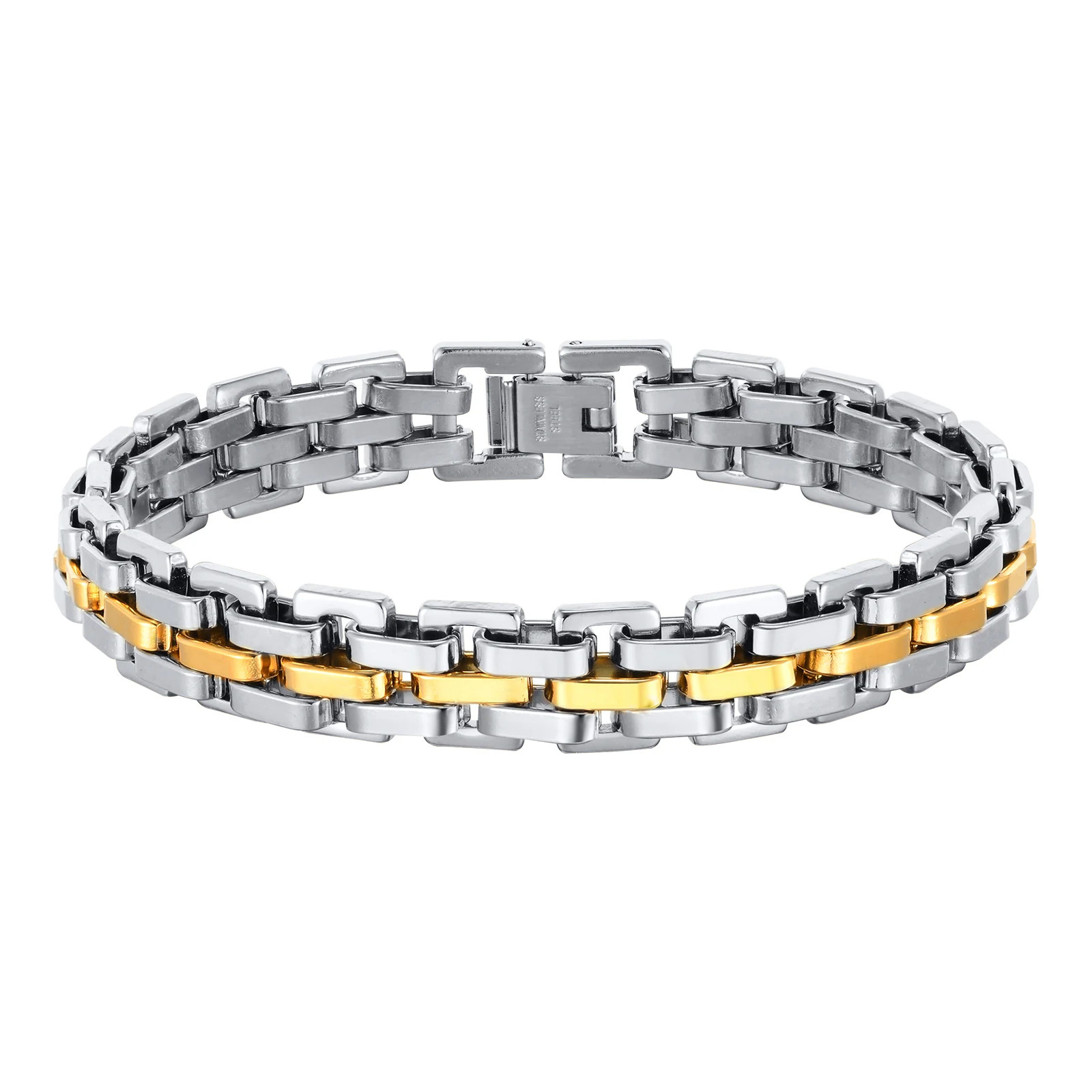 Thick Masculine Wtach Band Link Bracelets for Men, 11mm Stainless Steel.