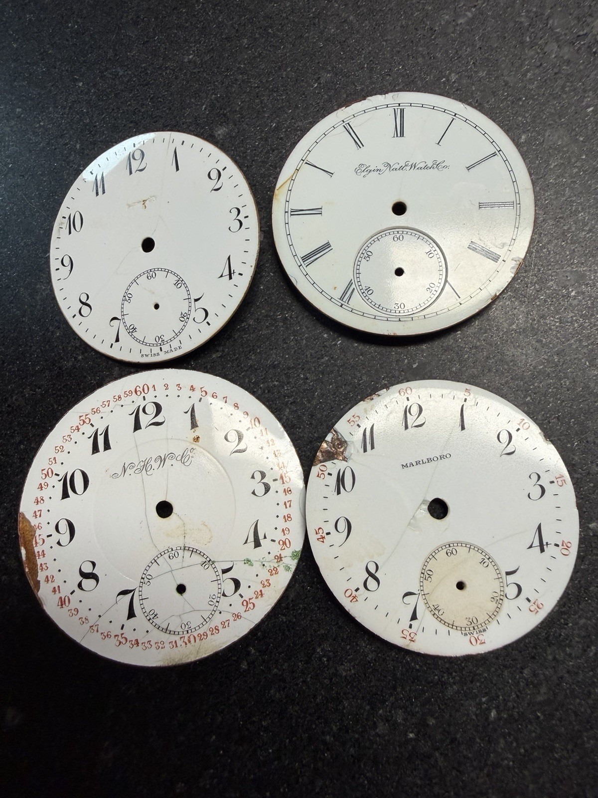 Porcelain Watch Dial Lot 33 Pocket Watch Faces Elgin Waltham Parts Repair Art