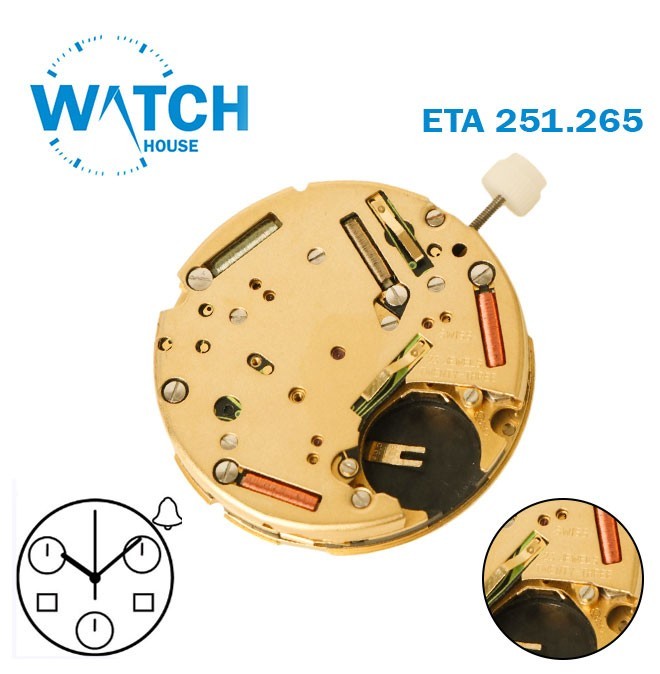 ETA 251.265 Swiss Movement, 23 Jewels, Digital, Analog, Chronograph, Alarm.