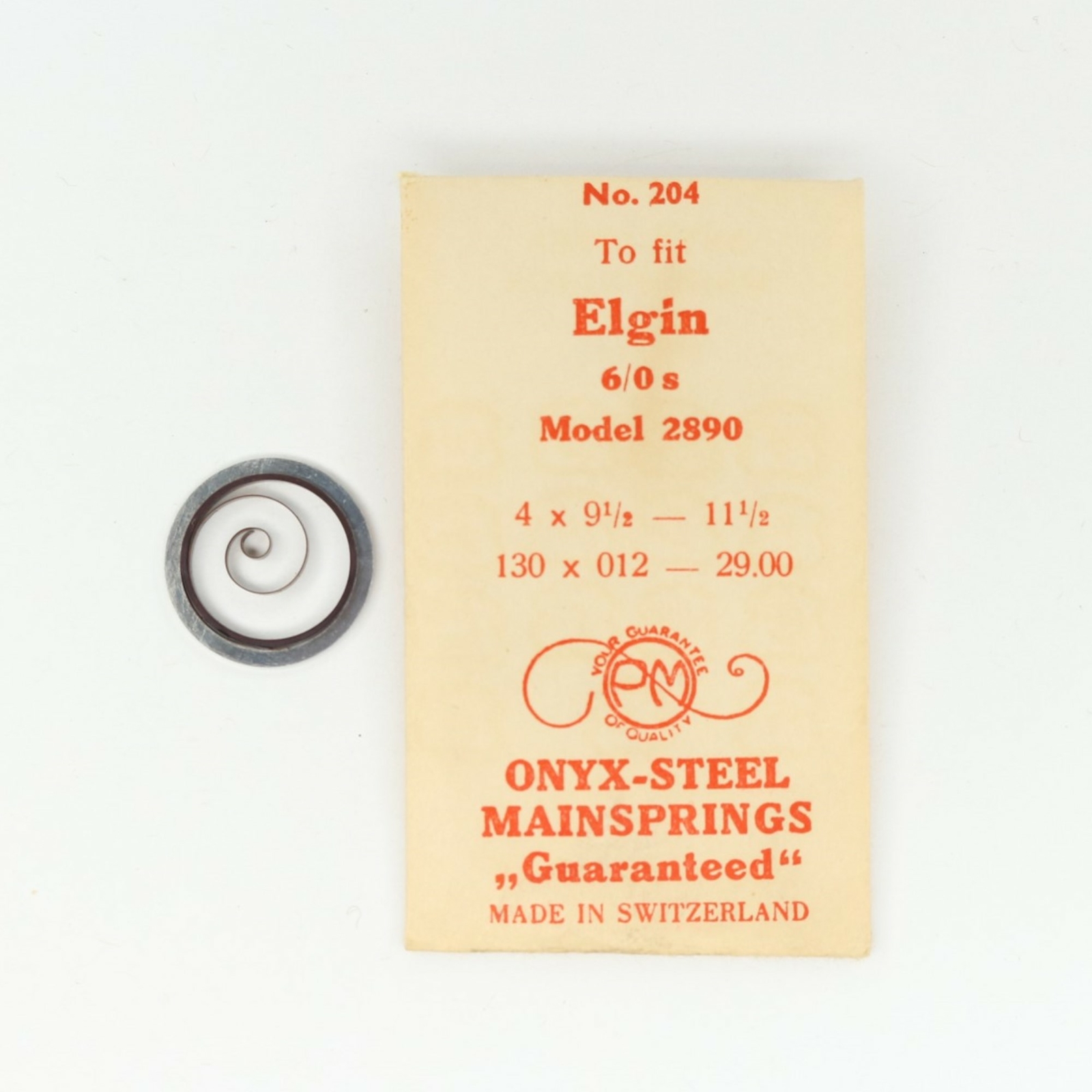 Elgin 6/o Size Mainspring Wristwatch Part – #2890 – VO82
