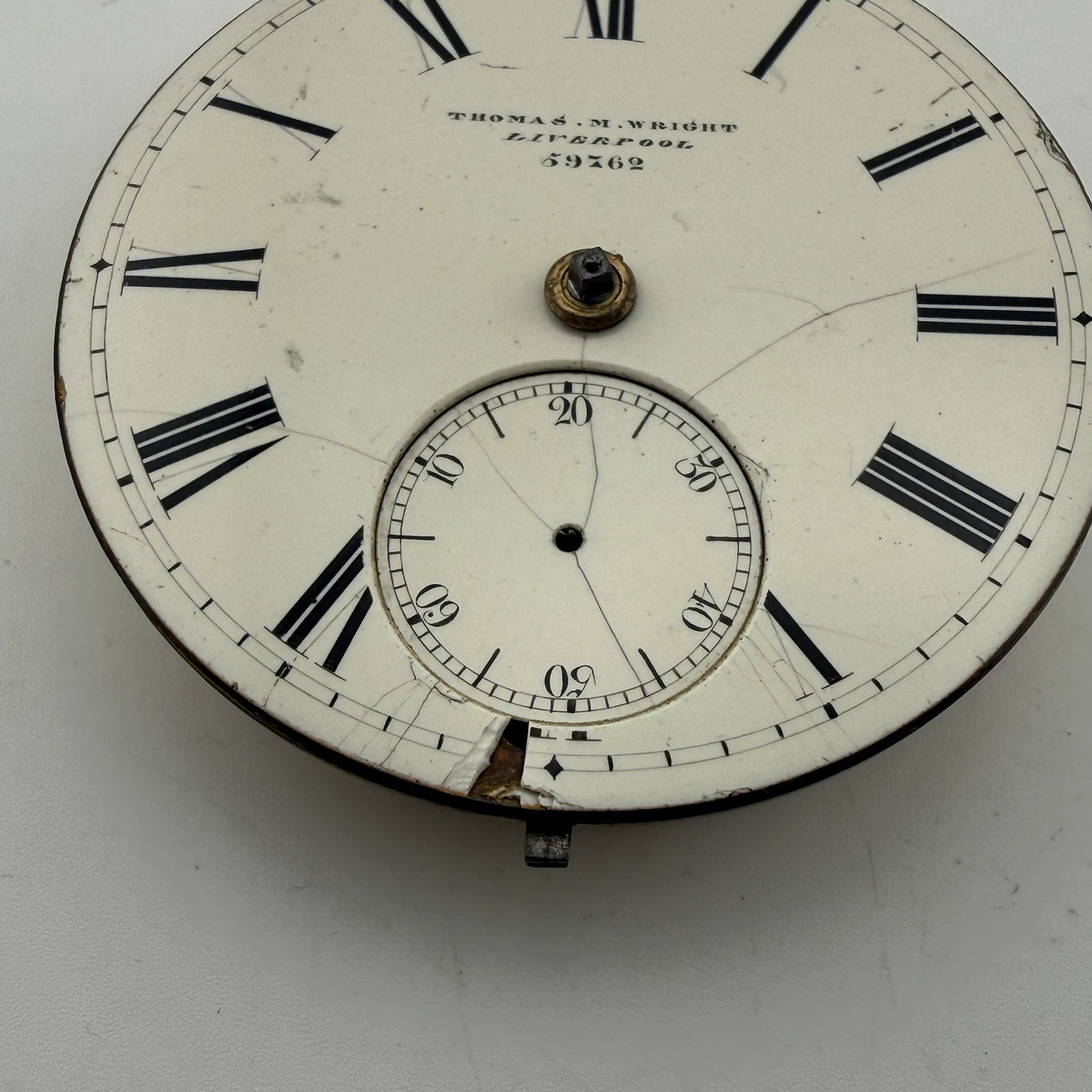 Antique THOMAS M WRIGHT Liverpool Fusee Pocket Watch Movement 44.6mm – AS IS