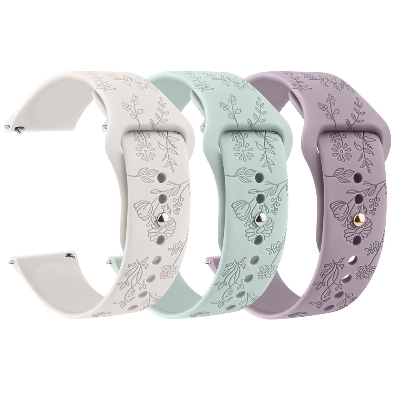 Meliya Silicone Watch Bands Quick Release 20mm 22mm Bands, Floral Engraved So…