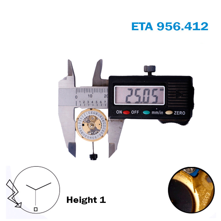 ETA 956.412 Swiss Made Quartz Movement-Gray Date Disk At 6- 3 Hands- Height :1.