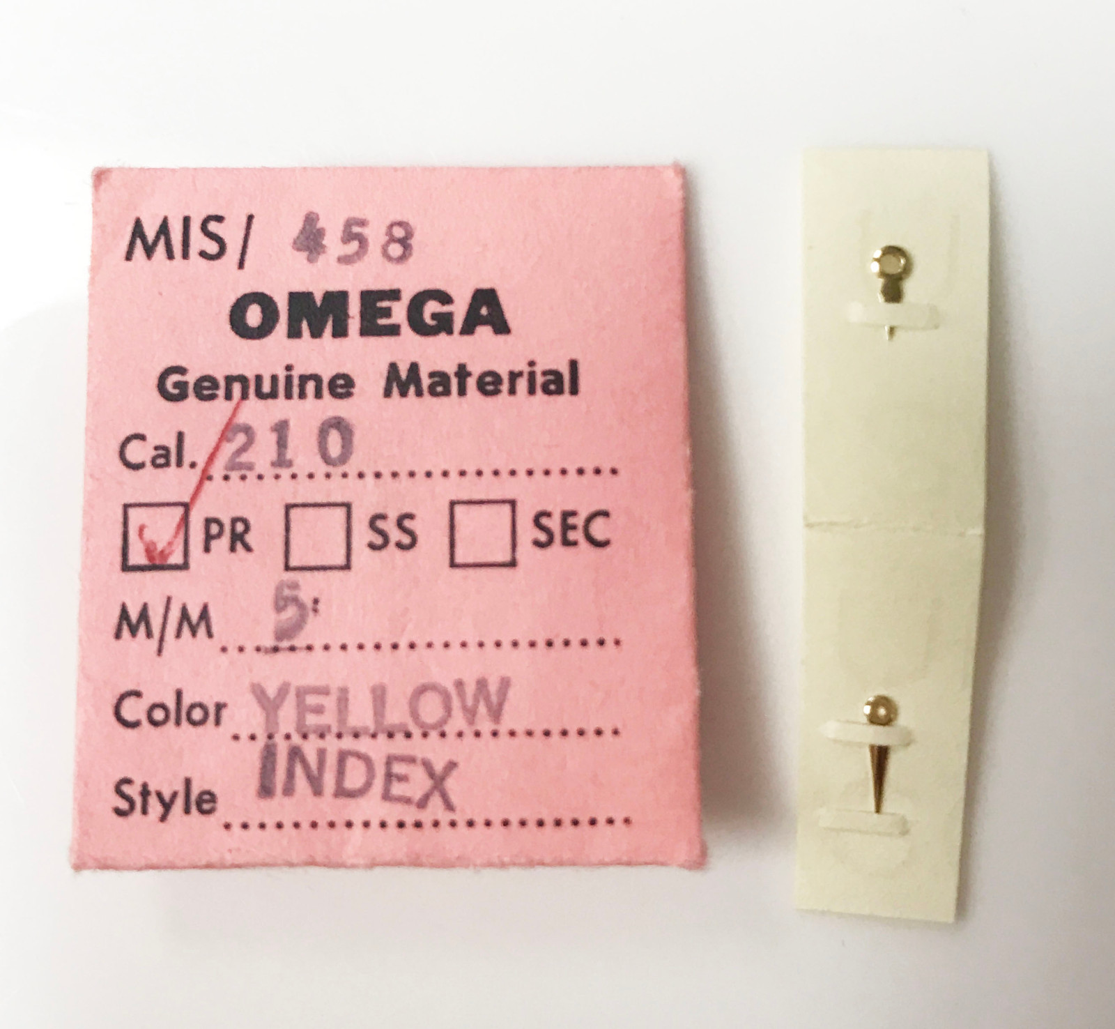 OMEGA CAL210 5MM YELLOW GOLD MIS/458 STYLE INDEX GENUINE HOUR & MINUTE HANDS