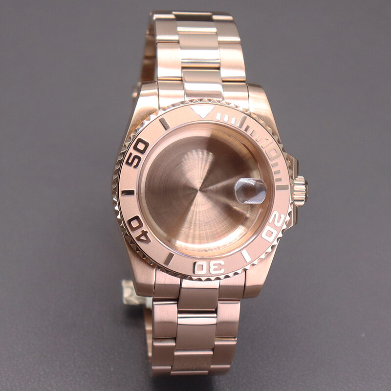 40mm Rose Gold Watch Case+Oyster Bracelet Stainless Steel Sliding Lock Buckle