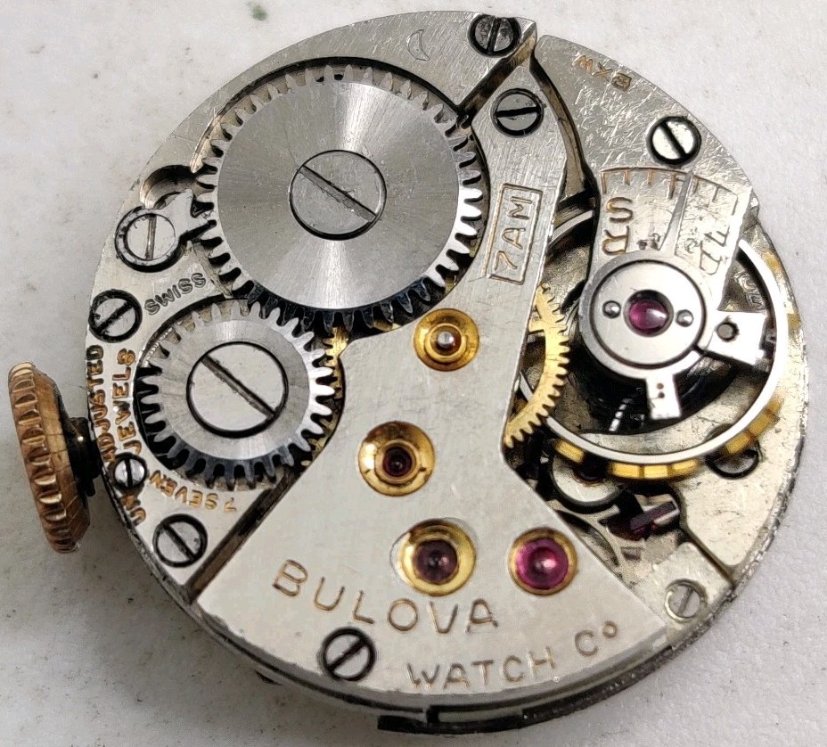 Vintage Bulova Cal. 7AM 7 jewel wrist watch movement runs for repair