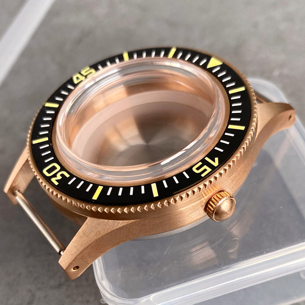 40mm Retro Cusn8 Bronze Watch Case Luminous Ceramic Bezel fit NH35 ETA2824 Move