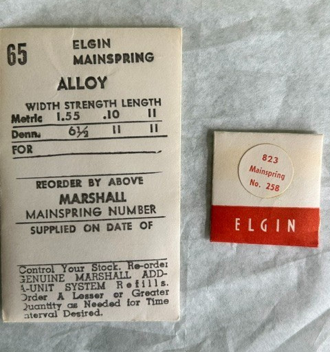 Elgin Mainsprings – NOS – Manufactured C & E Marshall Co. – Distributed Marco