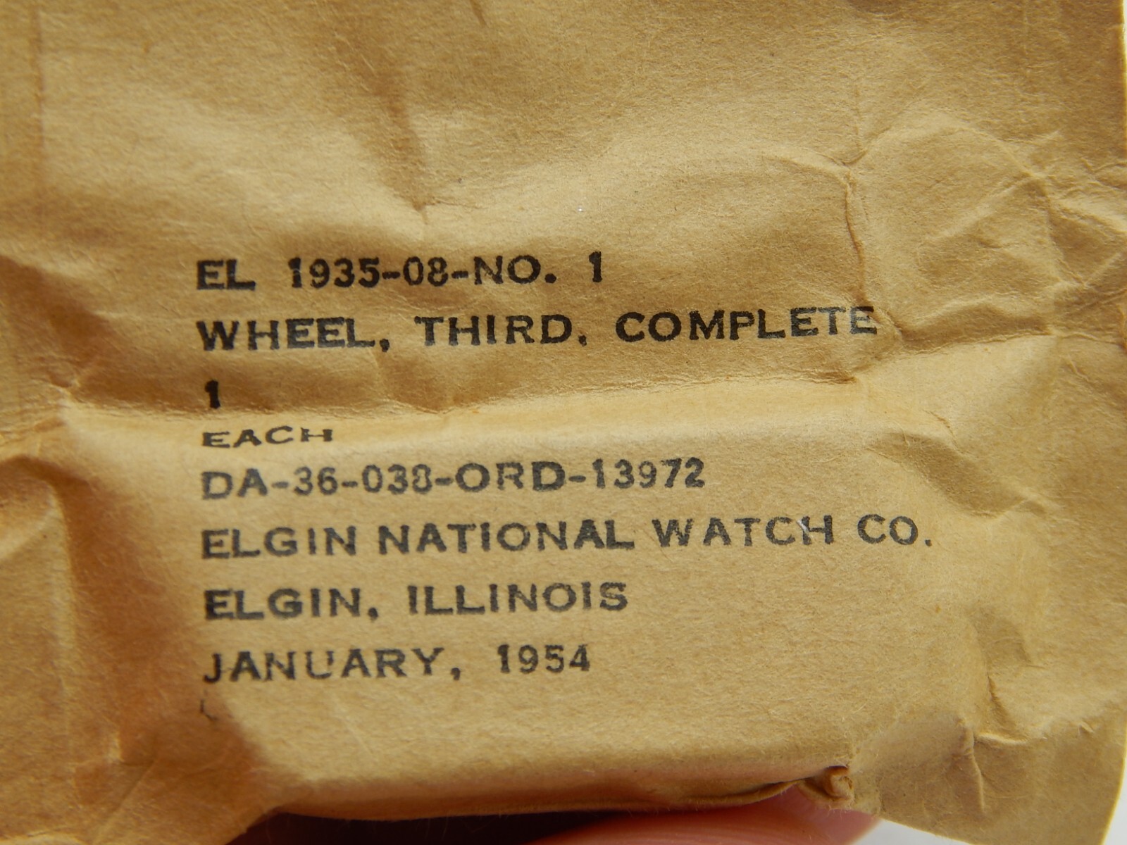 Quantity 1 Elgin Third wheel complete New Old Stock Military WWII Korean War Era