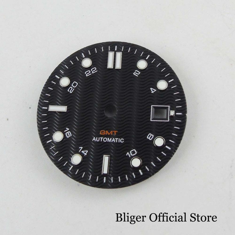 BLIGER 31mm Watch Dial Date Window Fit NH34 GMT NH34A Automatic Movement White