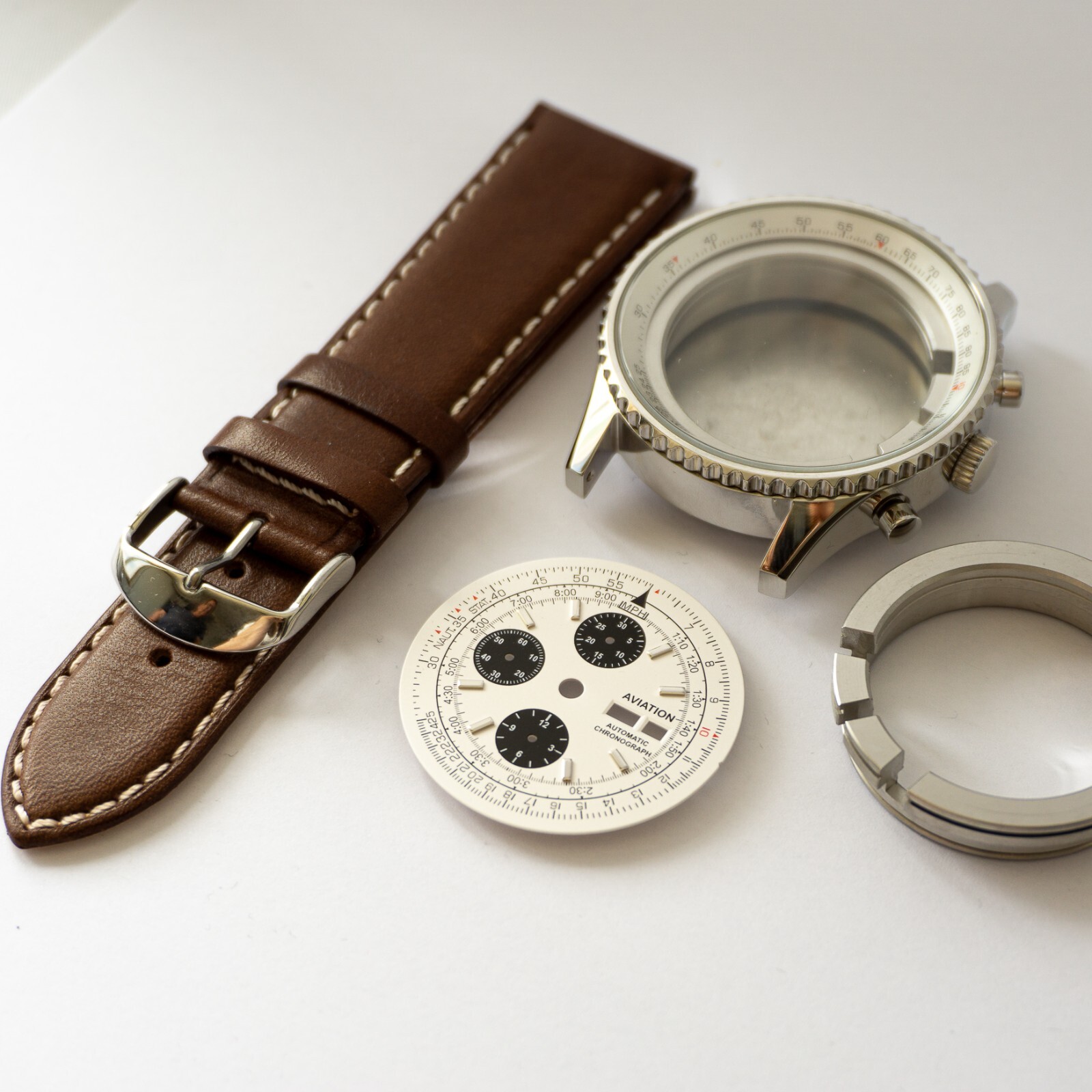 Aviation Chronograph ETA Valjoux 7750 Case Watch Kit / Kit DIY Watch Case