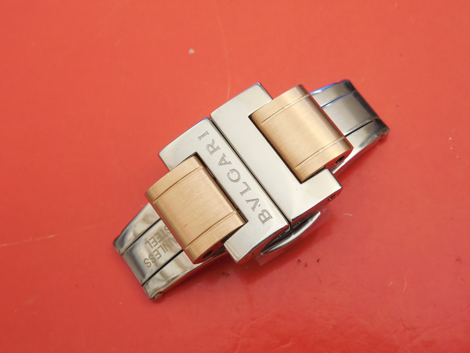 BVLGARI 18K PINK ROSE GOLD / STEEL 16MM LINK BUCKLE FOR 18MM BB BAND BRACELET