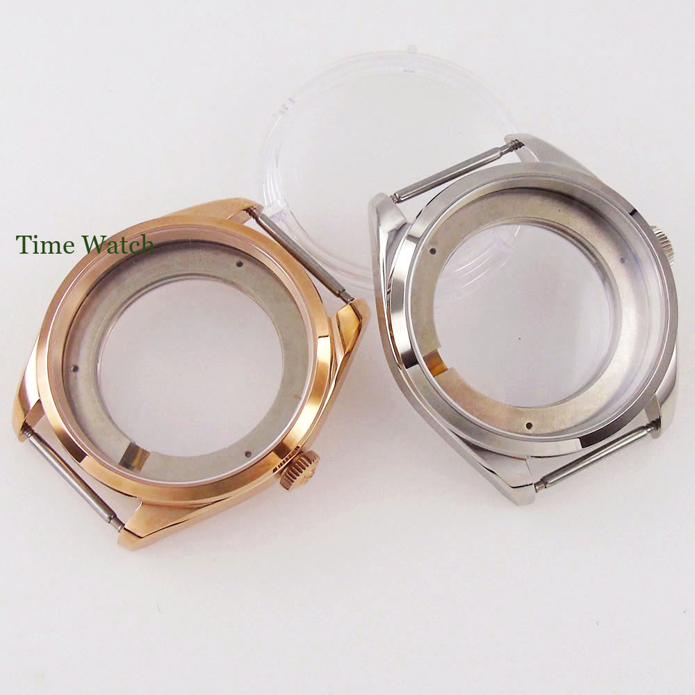 40mm Polished Sapphire Watch Case 316L For Miyota 8215 DG2813 Silver/Rose Gold