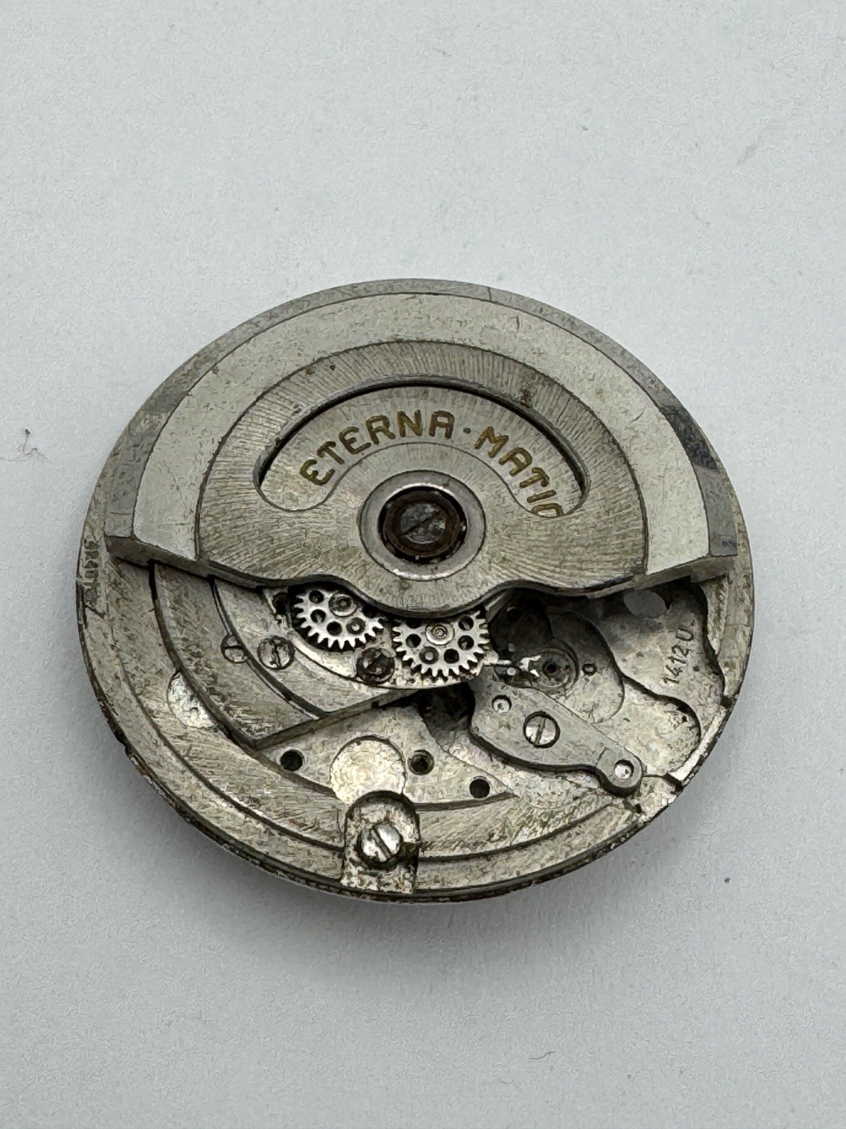 Vintage Eterna Matic Cal 1412U Partial Watch Movement For Parts Or Repair
