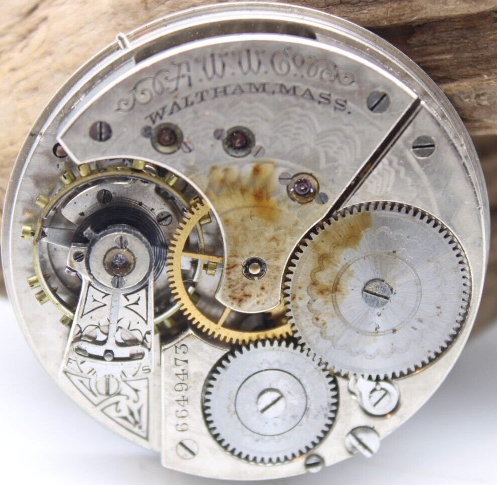 1895-1902 A.W.W. CO. POCKET WATCH MOVEMENT 6649473 GRADE 28 16s 15j (SP)