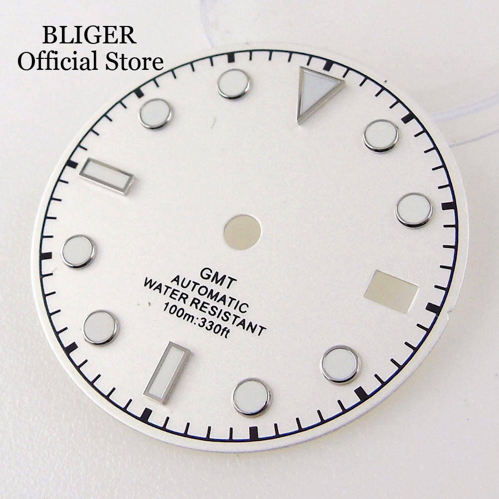 Luminous Black White Blue NH34A 29mm Watch Dial Face Date Window fit NH34 GMT