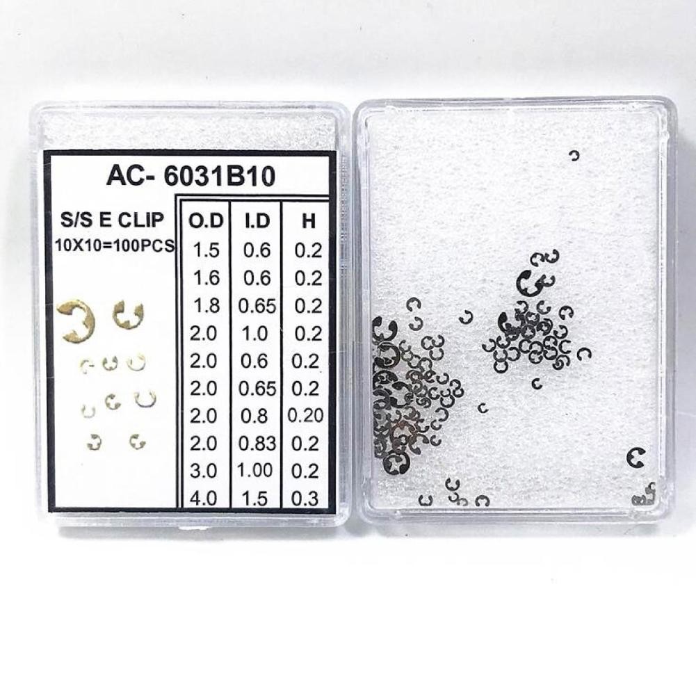 90Pcs 9 Sizes Chronograph Watch Pusher Button C-clip E Clip Circlip Ring Tool A