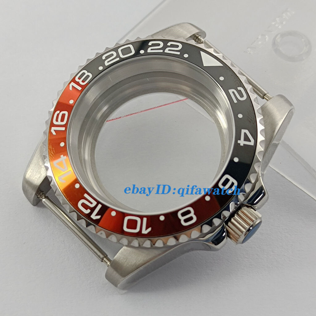 40mm Sapphire glass Watch Case red blue GMT Ceramics Bezel Fit NH34 NH35 NH36