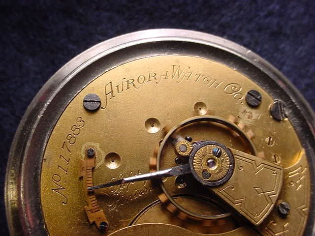 AURORA 18 SIZE OPEN FACE POCKET WATCH WHICH RUNS & SETS & IS IN ORIGINAL CASE!#5