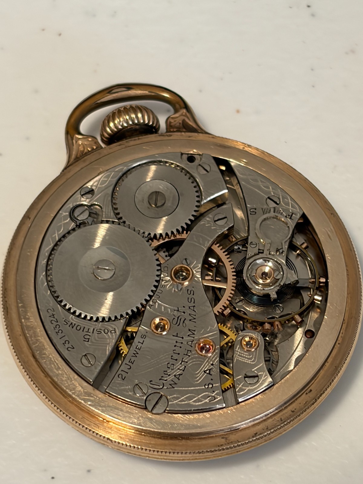Vintage Waltham 1919 Crescent St. 16S 21J Lever Set Pocket Watch – Very Nice