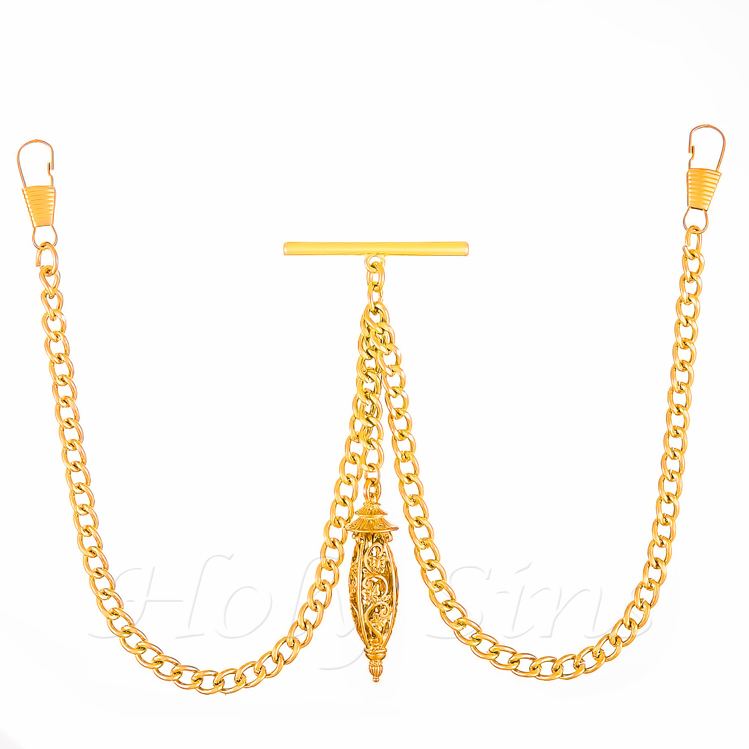 Brand New Gold Colour Double Albert Pocket Watch Chain With Pendant 192