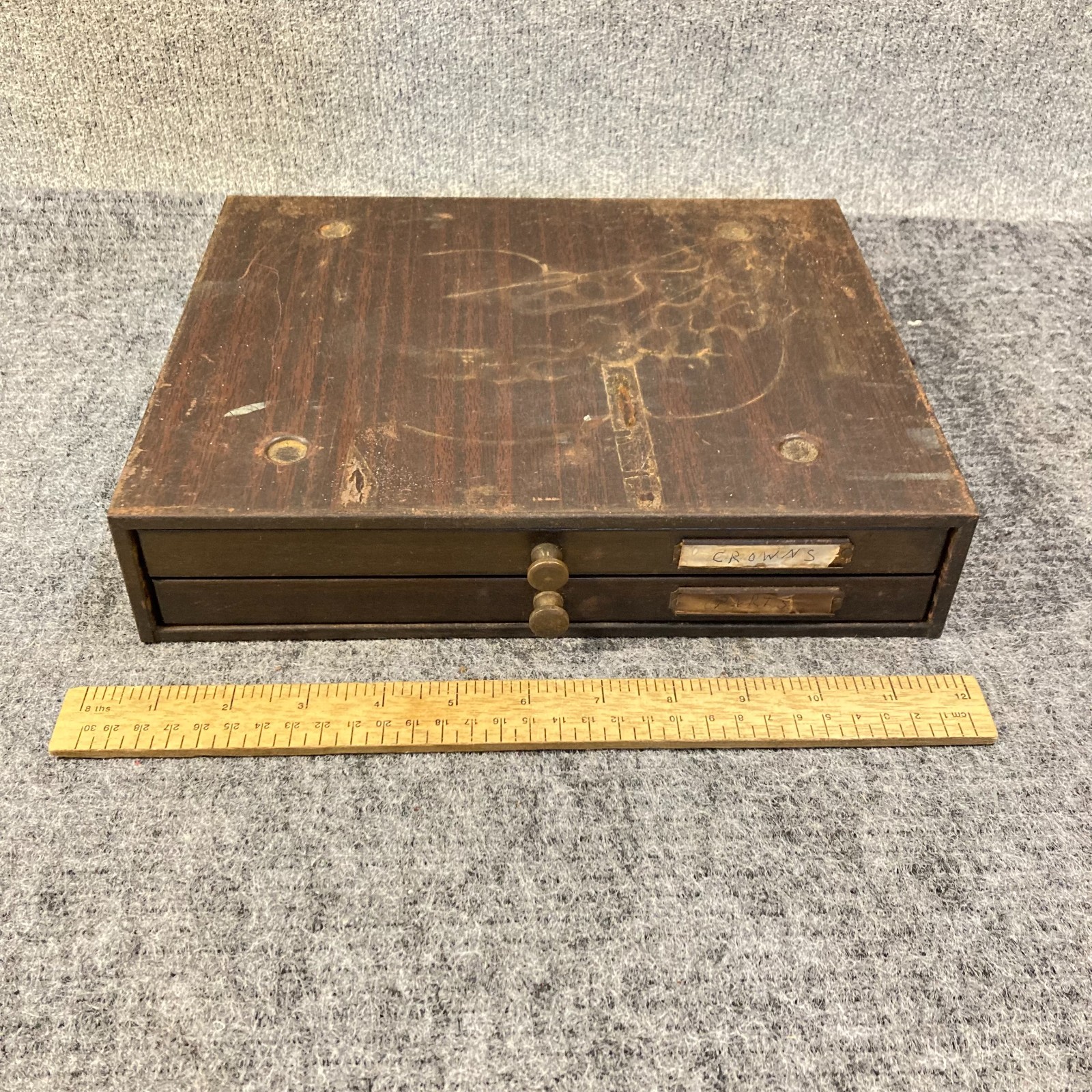 Watchmaker Cabinet Two Drawer Crowns Labeled Sterling & Gold Filled 100+ Pc