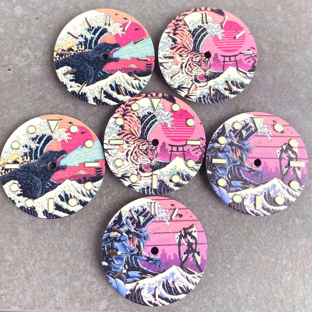 Full Luminous 28.5mm Dial Creative Surfing Dial for Kanagawa Watch Dial NH35 NH3