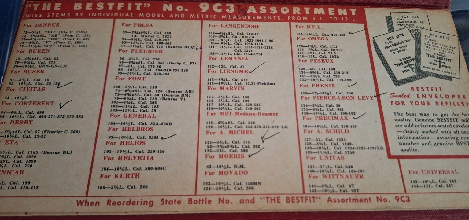 Vintage Bestfit No. 9C3 Swiss Stems With Case.