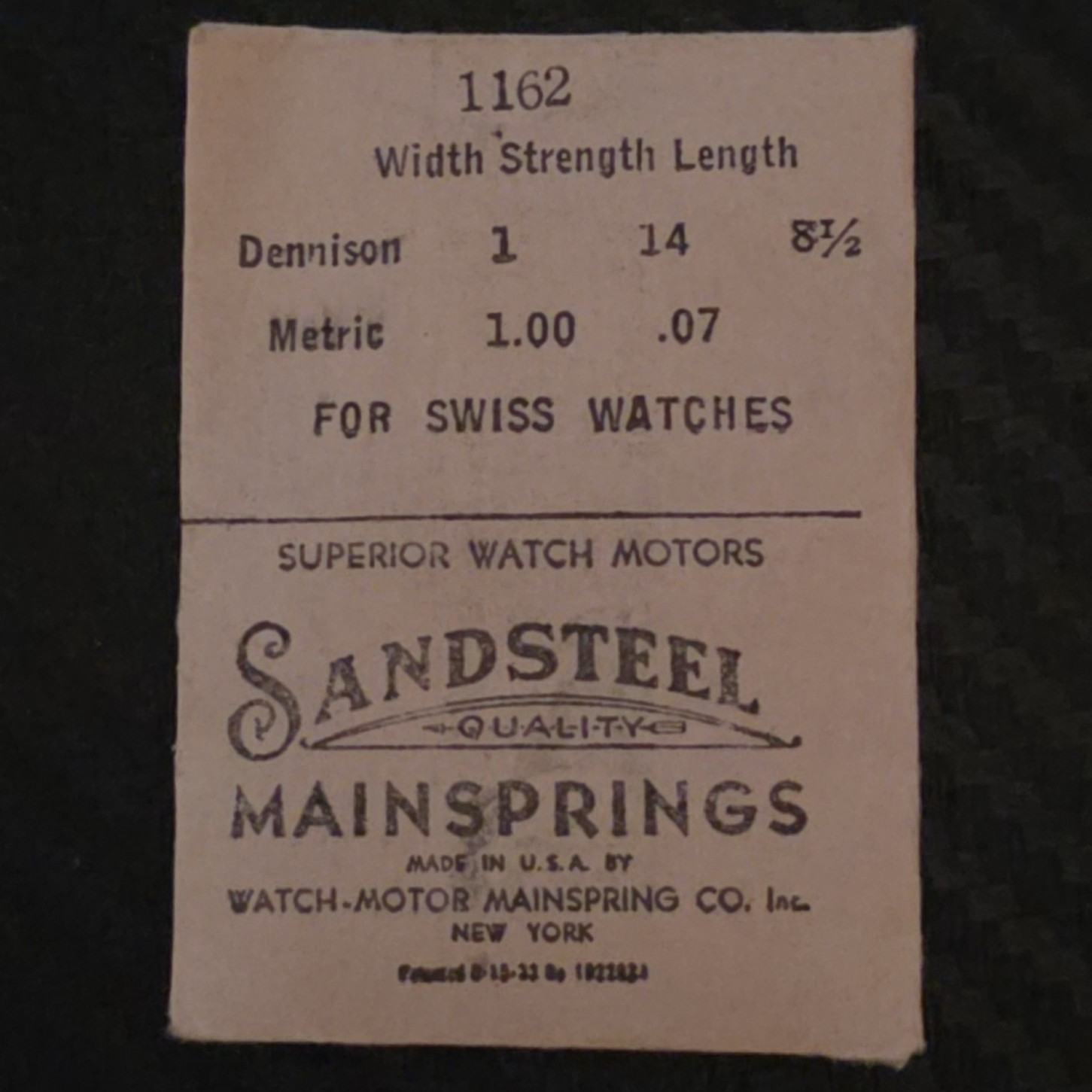 NOS Sandsteel 1162 Watch Mainspring For Swiss Watches 1.00 x .07 mm