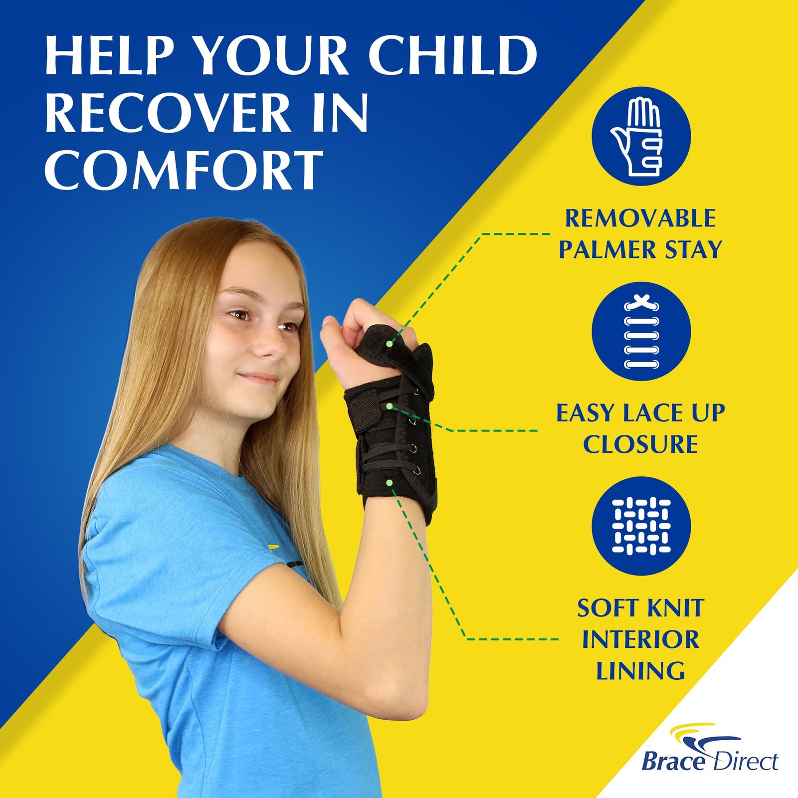 Brace Direct Kids Lace-up Wrist Brace – Carpal Tunnel, Tendonitis, Sprain