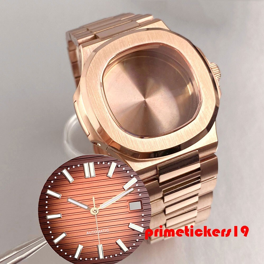 Rose Gold Square Watch Case+Band+Dial Set Fit NH35 NH36 NH38 Sapphire Mod Parts