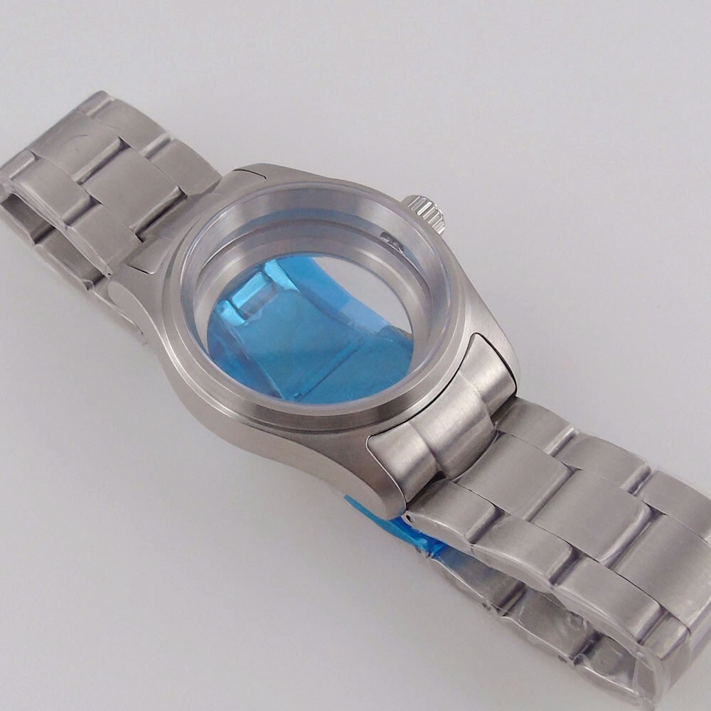 36mm Pilot Stainless Steel Sapphire Watch Case Fit NH35 NH36 ETA 2824 Glass Back