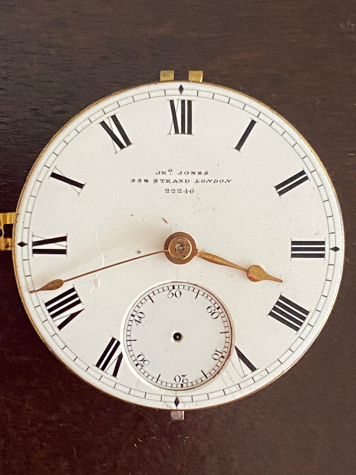 VINTAGE 34.1MM JN JONES LONDON FUSEE POCKE T WATCH MOVEMENT, NOT RUNNING
