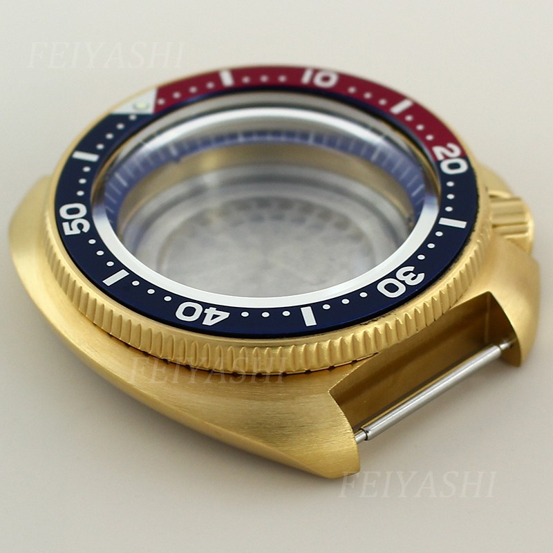 44mm Modify Turtle 6105 Mod Gold Watch Case Sapphire 10ATM For Seiko NH35 36 38