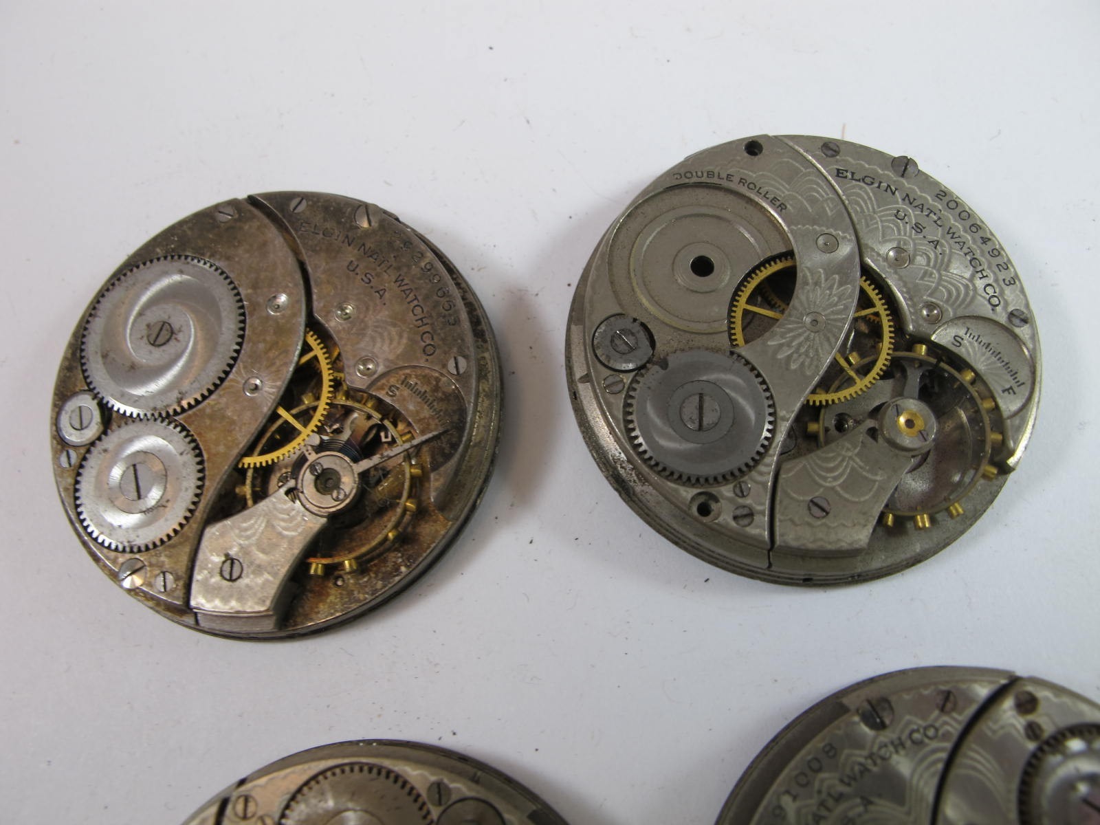 ELGIN 12 POCKET WATCH MOVEMENTS TWO HUNTER TWO OPEN FACE FOR PARTS
