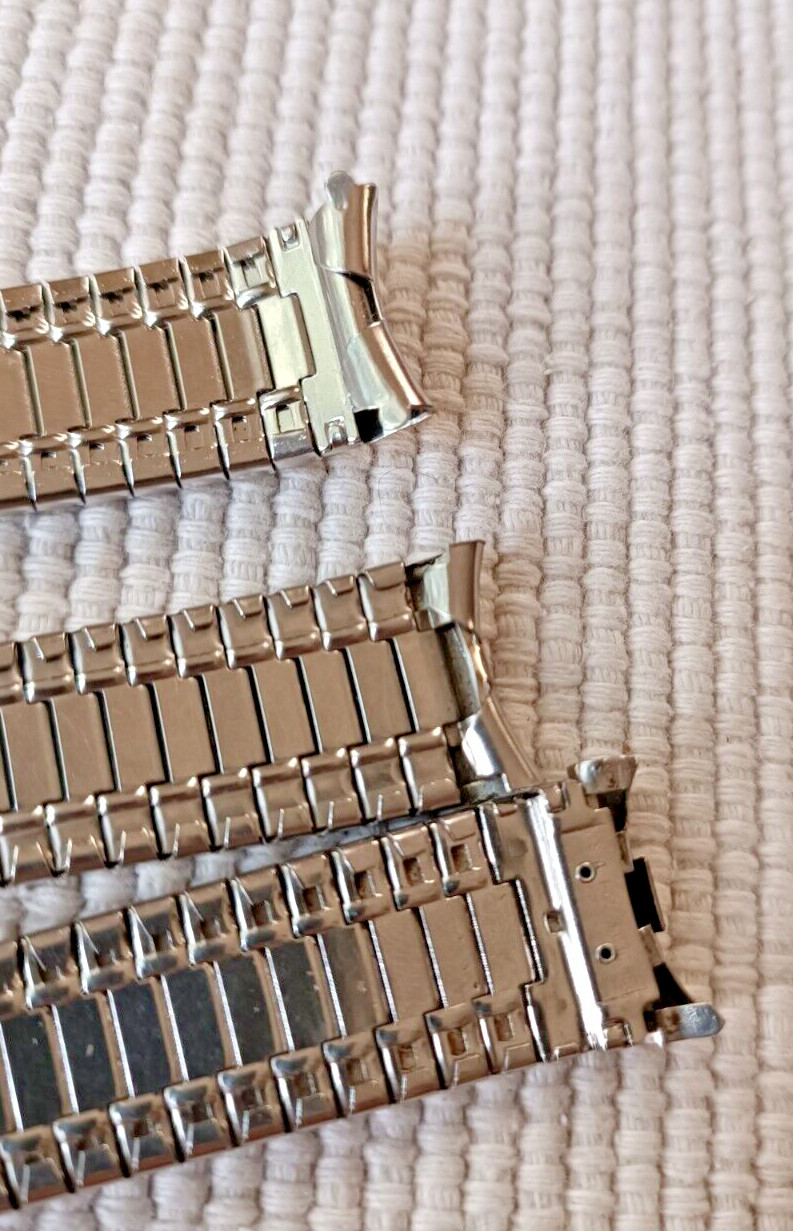 LOT OF 3 STAINLESS STEEL VINTAGE STRAPS CHAMPION STELUX HADLEY FRON Ca 60’S