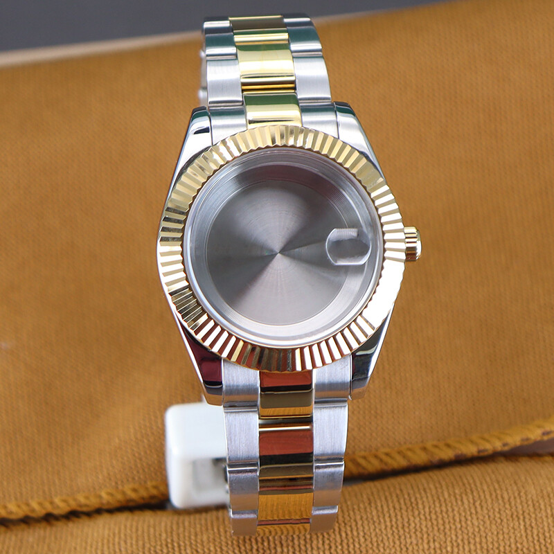 36/40mm Silver And Gold log Watch Cases oyster Band For Seiko NH35 Nh36 Movement
