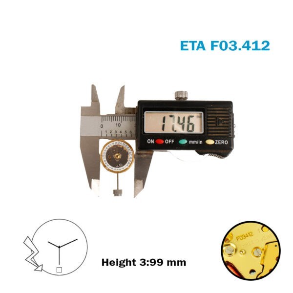 ETA F03.412 SWISS🇨🇭 Watch Movement- White Date Disk at 6-3 Hands-Height 3.99mm