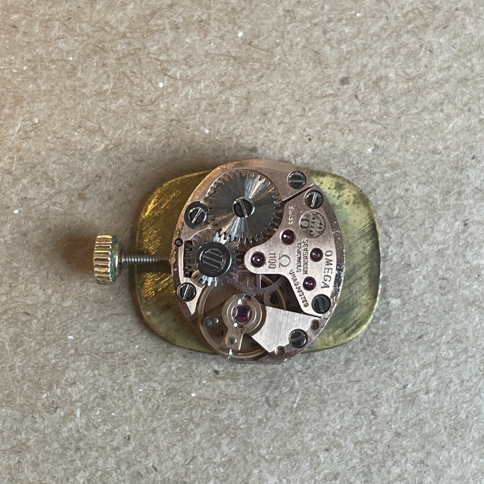 Vintage Omega 1100 Ladies Watch Movement With Dial Hands Crown Gold Color Works