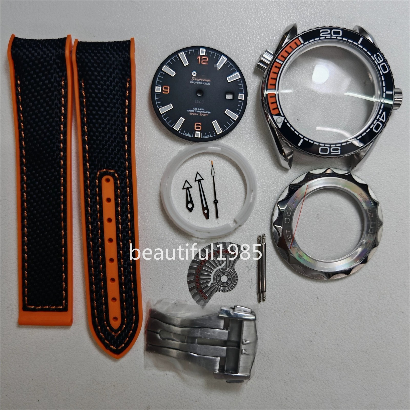 DIY Watch Part Kit for 8215 Seamaster 600 44mm Watch Case+Dial+Hands+Strap