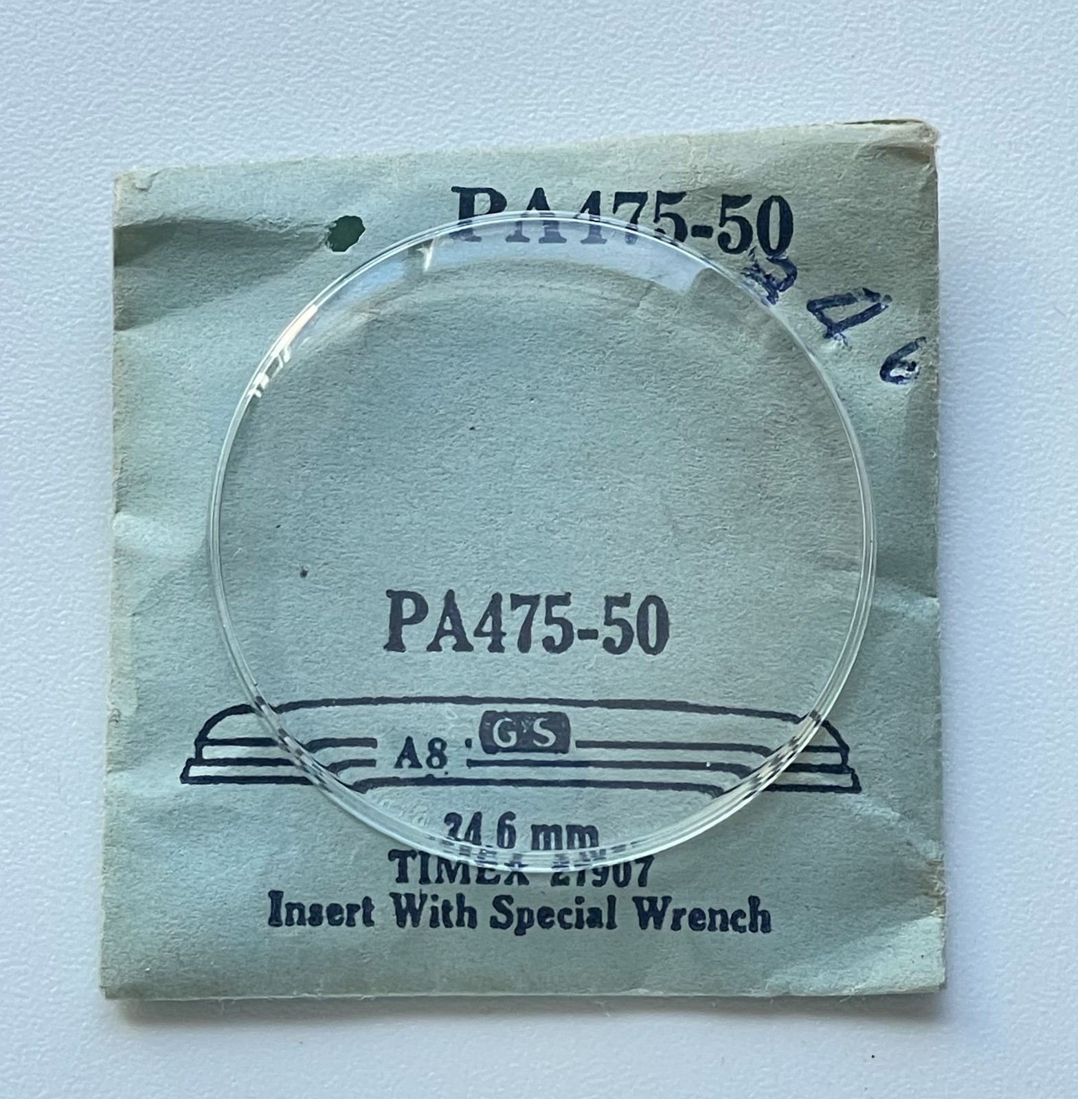 GS Pa475-50 Watch Crystal 34.6mm Timex 27907 Replacement Acrylic Lens NOS Parts