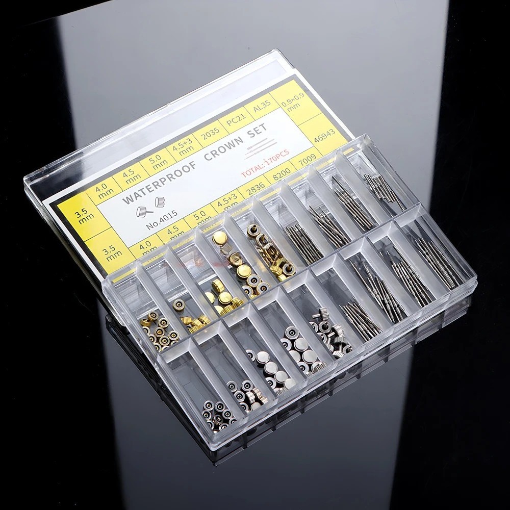 170Pcs/Box Watch Crown Parts Repair Tool Kits Replacement Case Watch Accessories